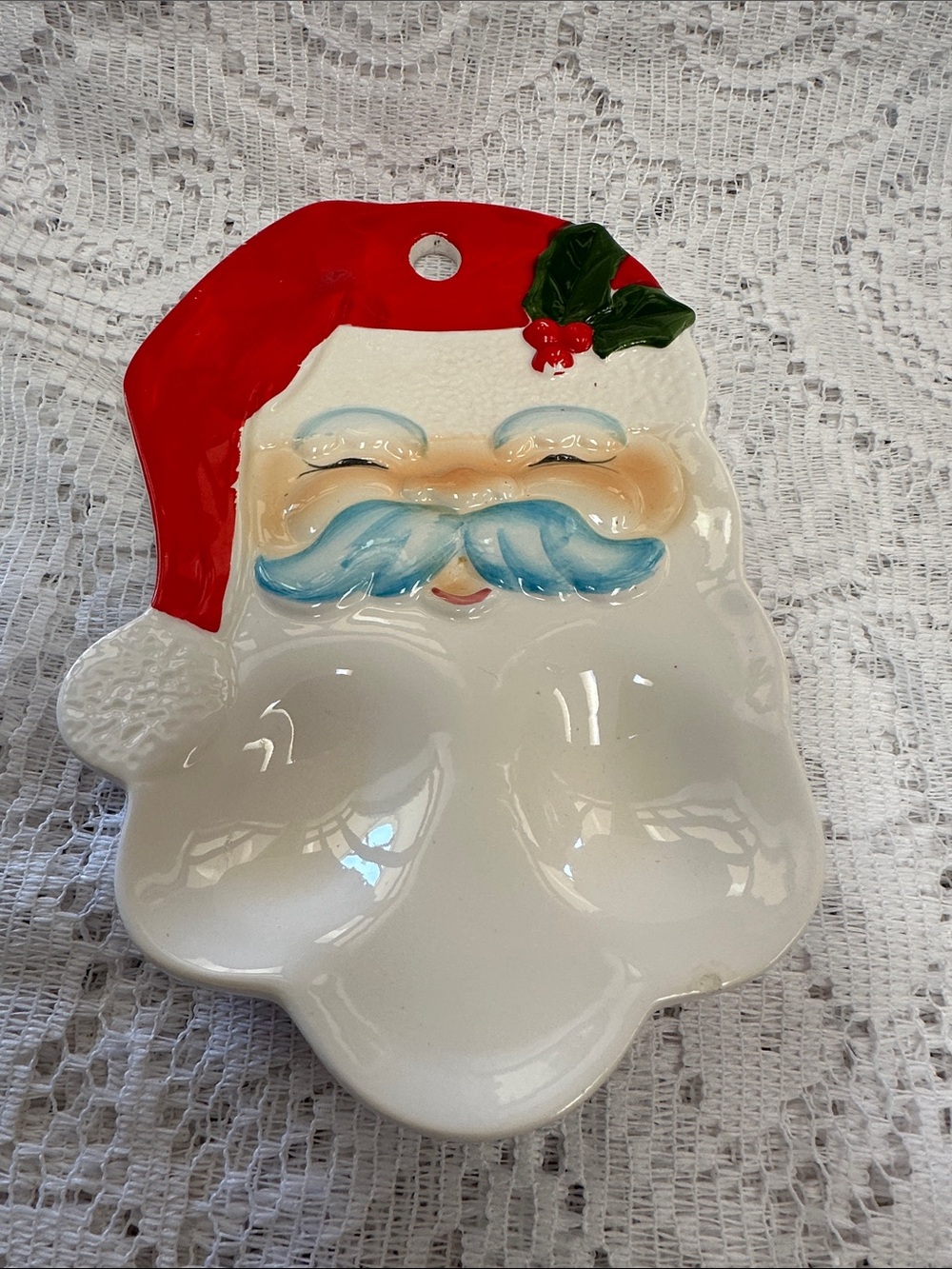 Enesco Santa Face Spoon Rest/Egg Holder - Red, White, Blue, Green